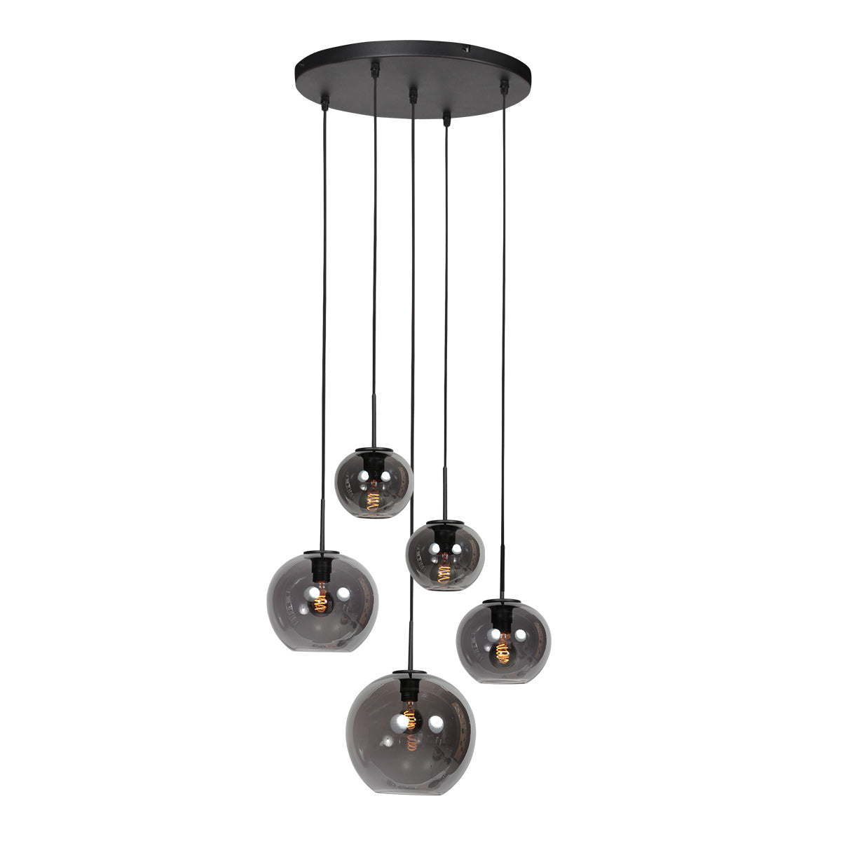 Sferio 4281ZW hanglamp met 5 rookglazen pendels