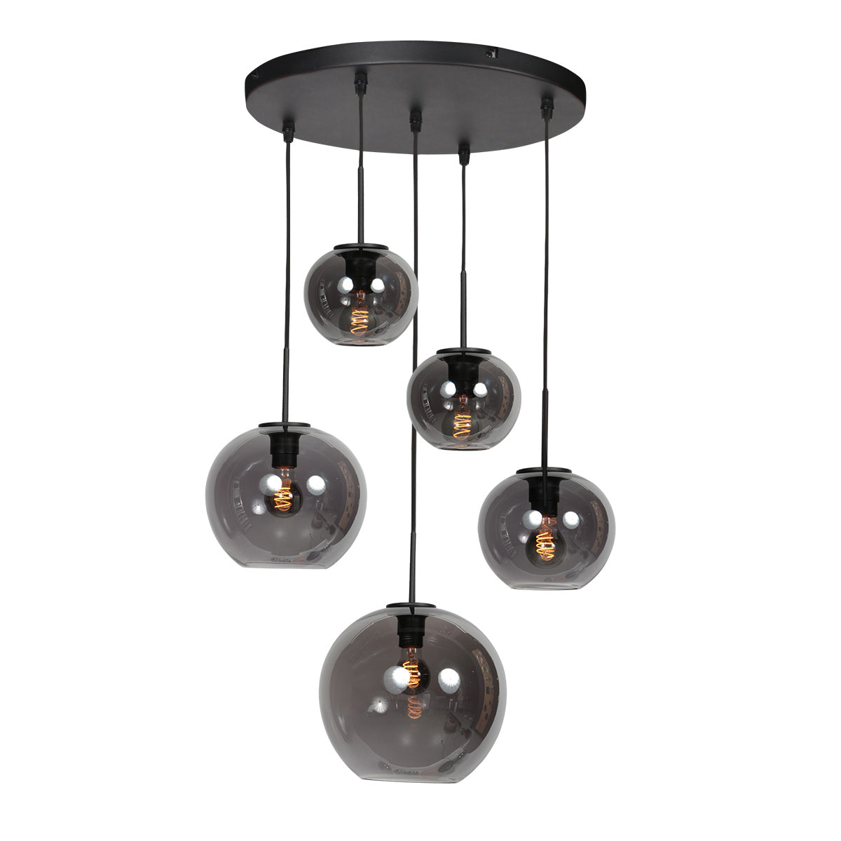Sferio 4281ZW hanglamp met 5 rookglazen pendels