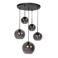 Sferio 4281ZW hanglamp met 5 rookglazen pendels