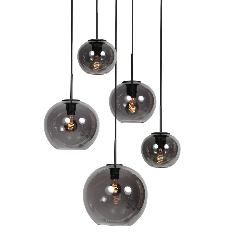Sferio 4281ZW hanglamp met 5 rookglazen pendels