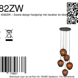 Hanglamp Silura 4282ZW – 5-lichts vide met ronde plafondplaat