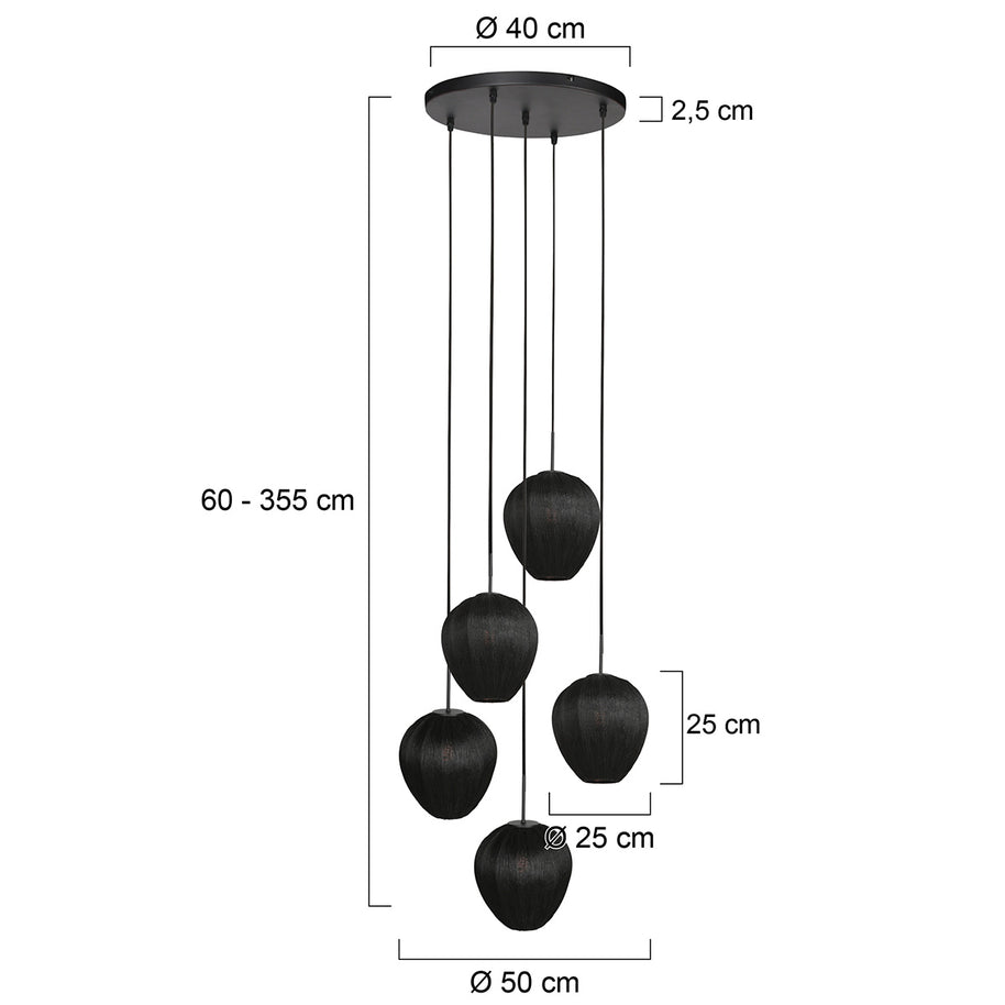 Hanglamp Silura 4282ZW – 5-lichts vide met ronde plafondplaat