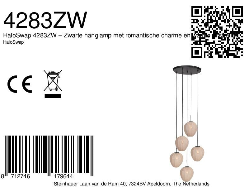 Hanglamp Silura 4283ZW – 5-lichts armatuur met ronde plafondplaat