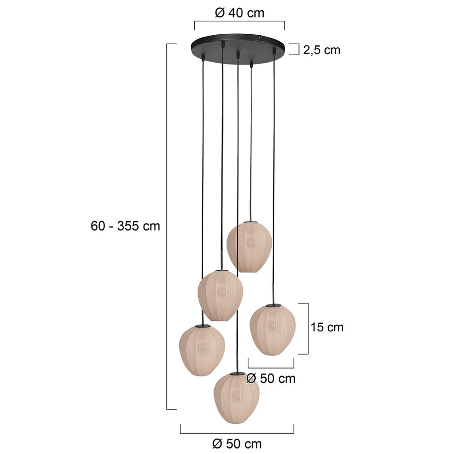 Hanglamp Silura 4283ZW – 5-lichts armatuur met ronde plafondplaat