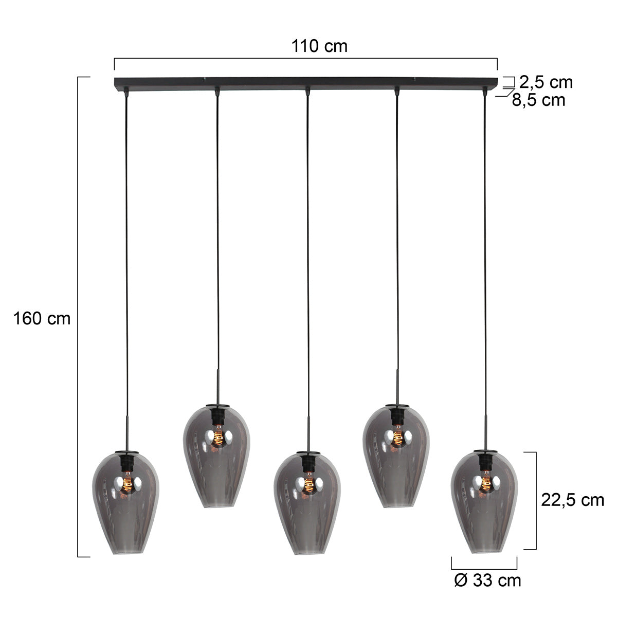 Hanglamp Drovia 4284ZW met gerookte glazen, subtiel en speels design