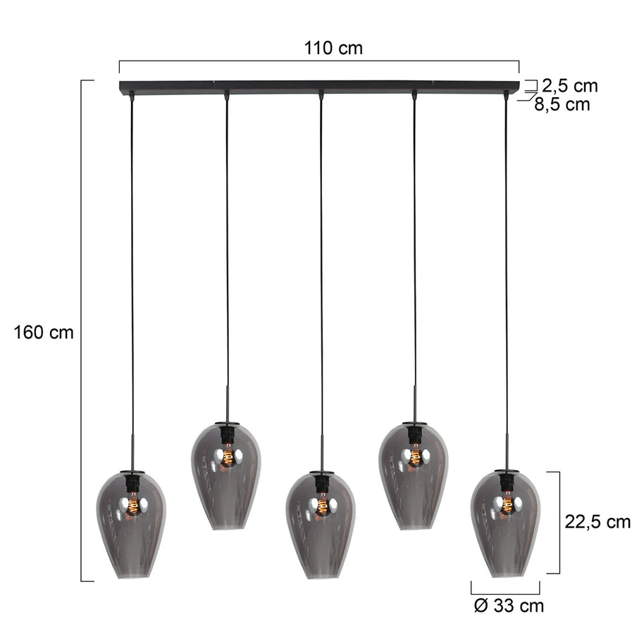 Hanglamp Drovia 4284ZW met gerookte glazen, subtiel en speels design