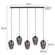 Hanglamp Drovia 4284ZW met gerookte glazen, subtiel en speels design