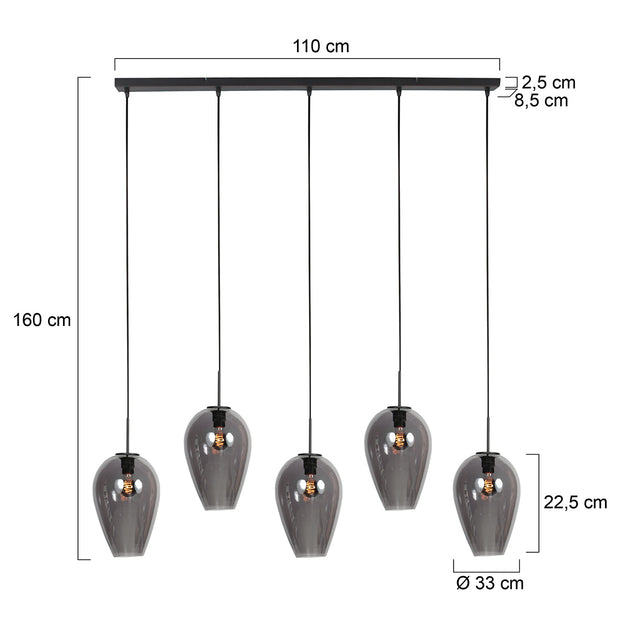 Hanglamp Drovia 4284ZW met gerookte glazen, subtiel en speels design