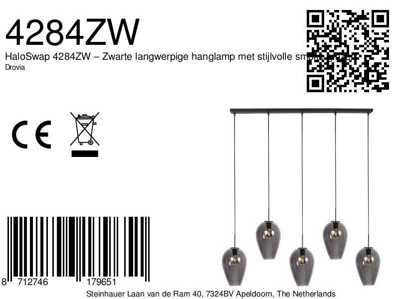 Hanglamp Drovia 4284ZW met gerookte glazen, subtiel en speels design