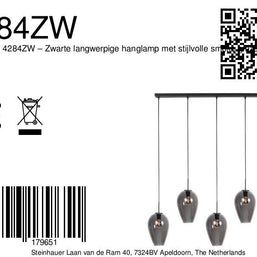 Hanglamp Drovia 4284ZW met gerookte glazen, subtiel en speels design