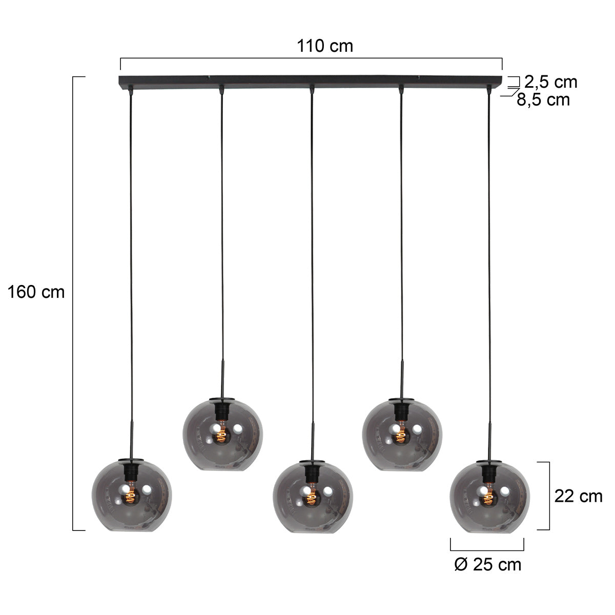 Sferio 4285ZW – langwerpige hanglamp met stijlvolle smoke glazen