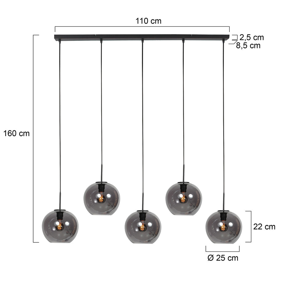 Sferio 4285ZW – langwerpige hanglamp met stijlvolle smoke glazen