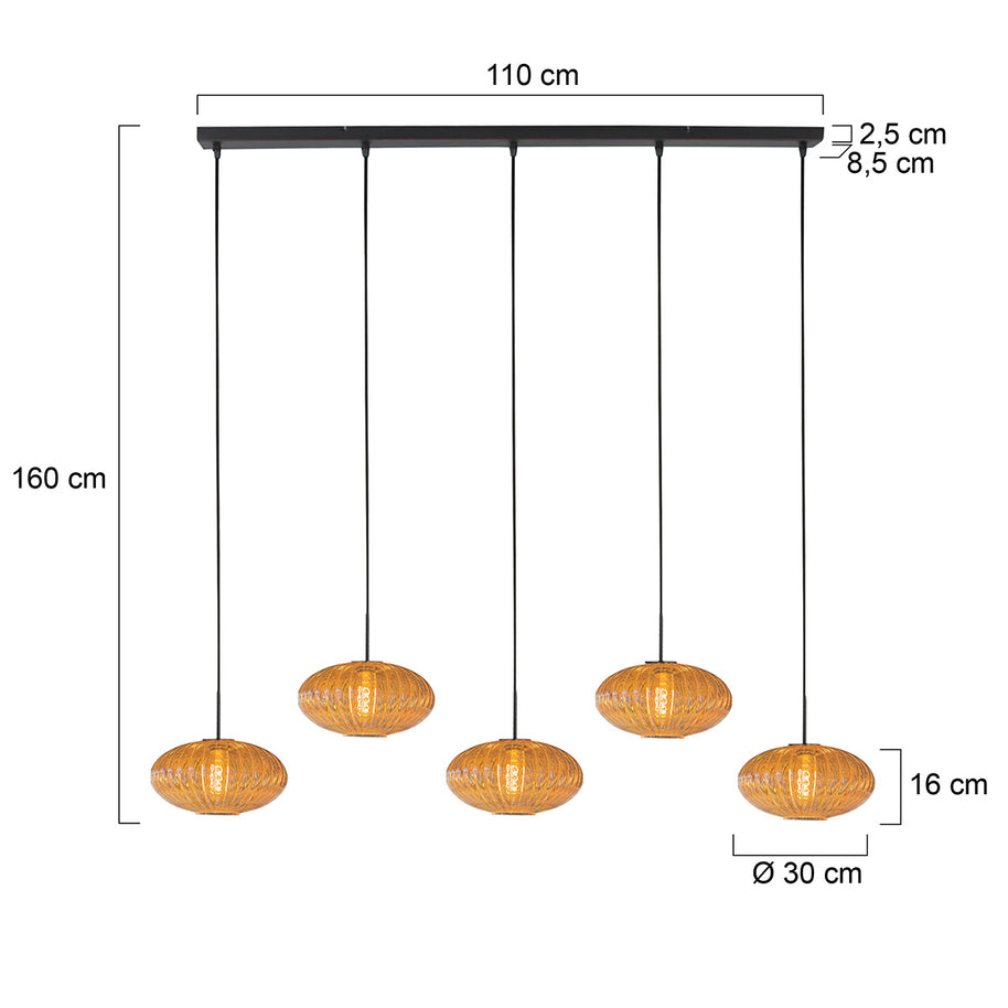 Hanglamp Aurelio 4286ZW – 5-lichts balk met ufo glas