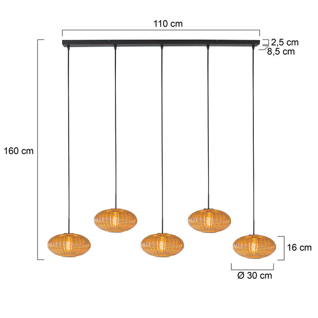 Hanglamp Aurelio 4286ZW – 5-lichts balk met ufo glas