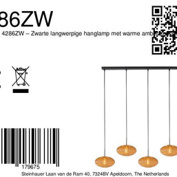 Hanglamp Aurelio 4286ZW – 5-lichts balk met ufo glas