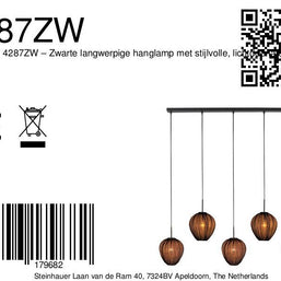 Hanglamp Silura 4287ZW – 5-lichts balk met linnen kapjes