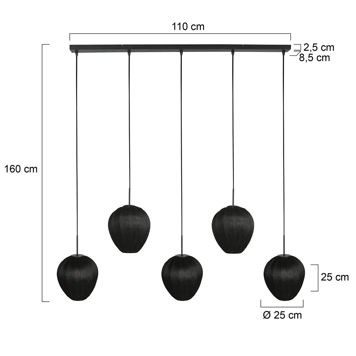 Hanglamp Silura 4287ZW – 5-lichts balk met linnen kapjes