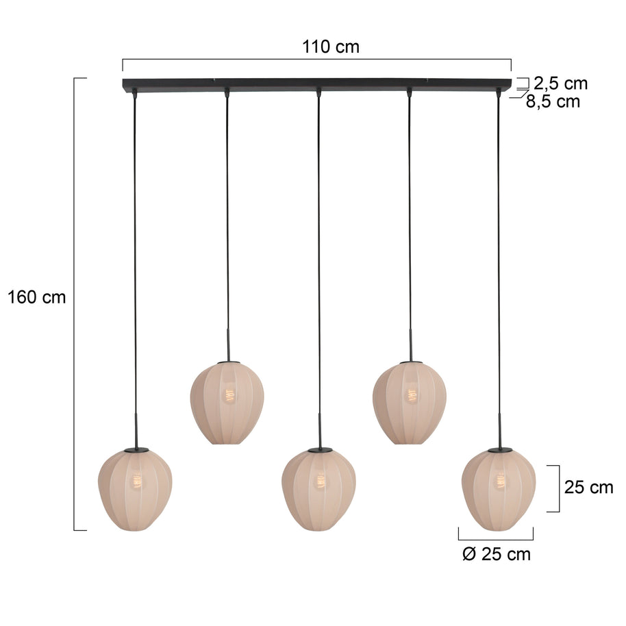 Hanglamp Silura 4288ZW – 5-lichts balk met linnen kapjes