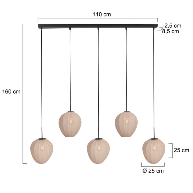Hanglamp Silura 4288ZW – 5-lichts balk met linnen kapjes
