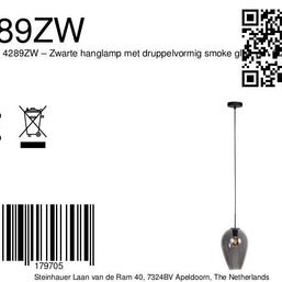 Hanglamp Drovia 4289ZW met gerookt glas, warme blikvanger