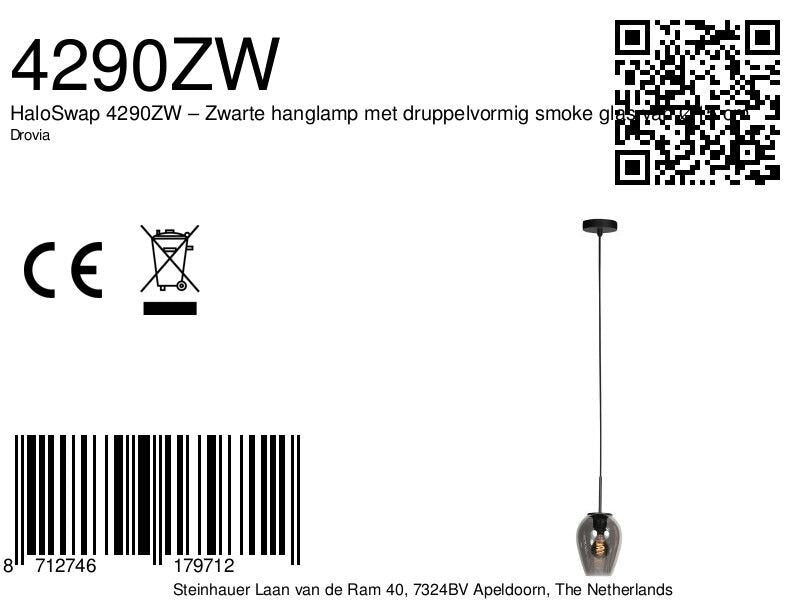 Hanglamp Drovia 4290ZW met rookglas, stijlvol compact ontwerp