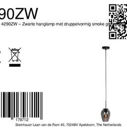 Hanglamp Drovia 4290ZW met rookglas, stijlvol compact ontwerp