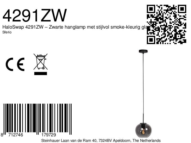 Sferio 4291ZW hanglamp met rookglas en elegante pendel