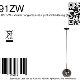 Sferio 4291ZW hanglamp met rookglas en elegante pendel