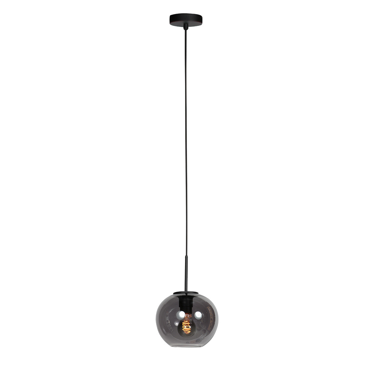 Sferio 4292ZW – Zwarte hanglamp met bolvormig gerookt glas van Ø 20 cm