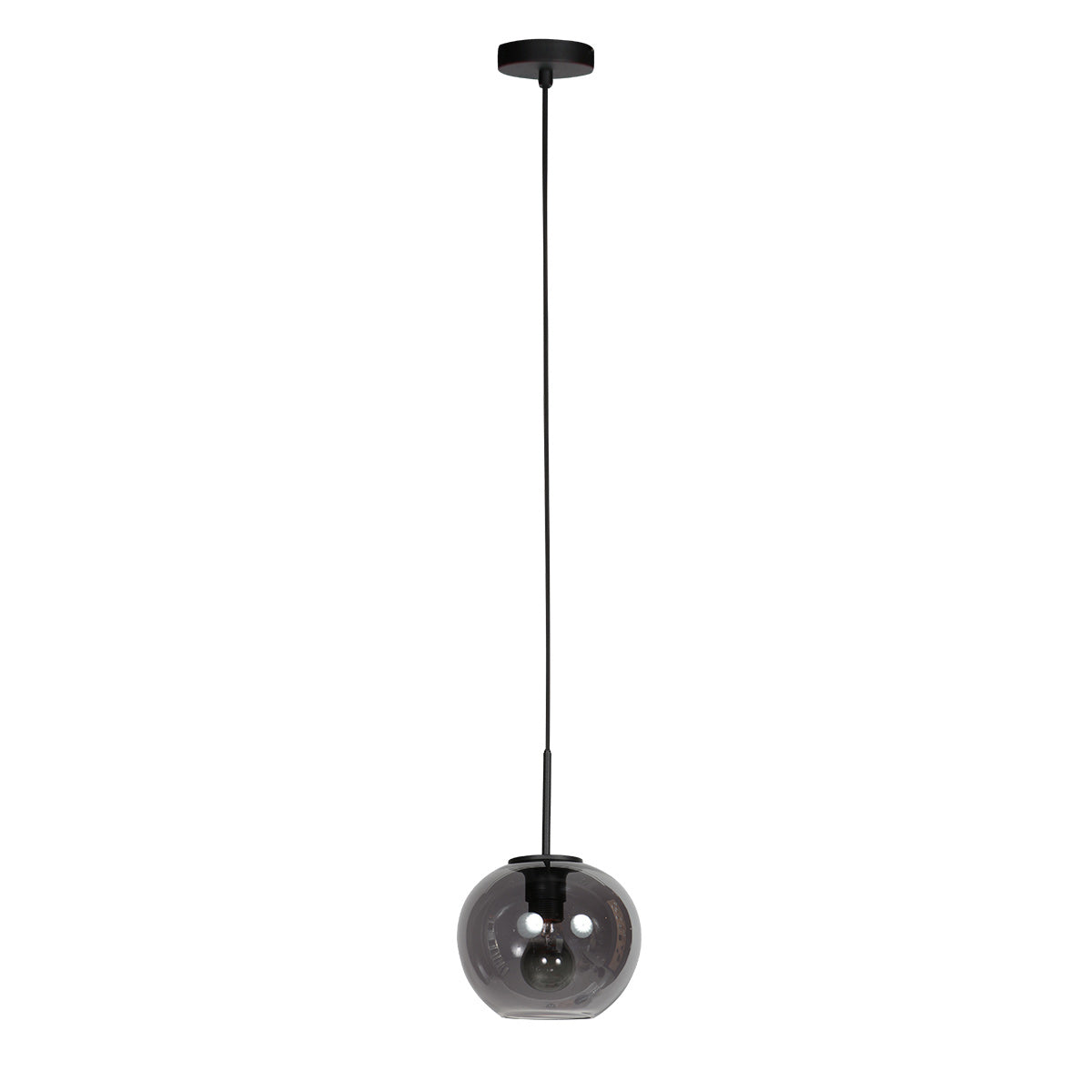 Sferio 4292ZW – Zwarte hanglamp met bolvormig gerookt glas van Ø 20 cm