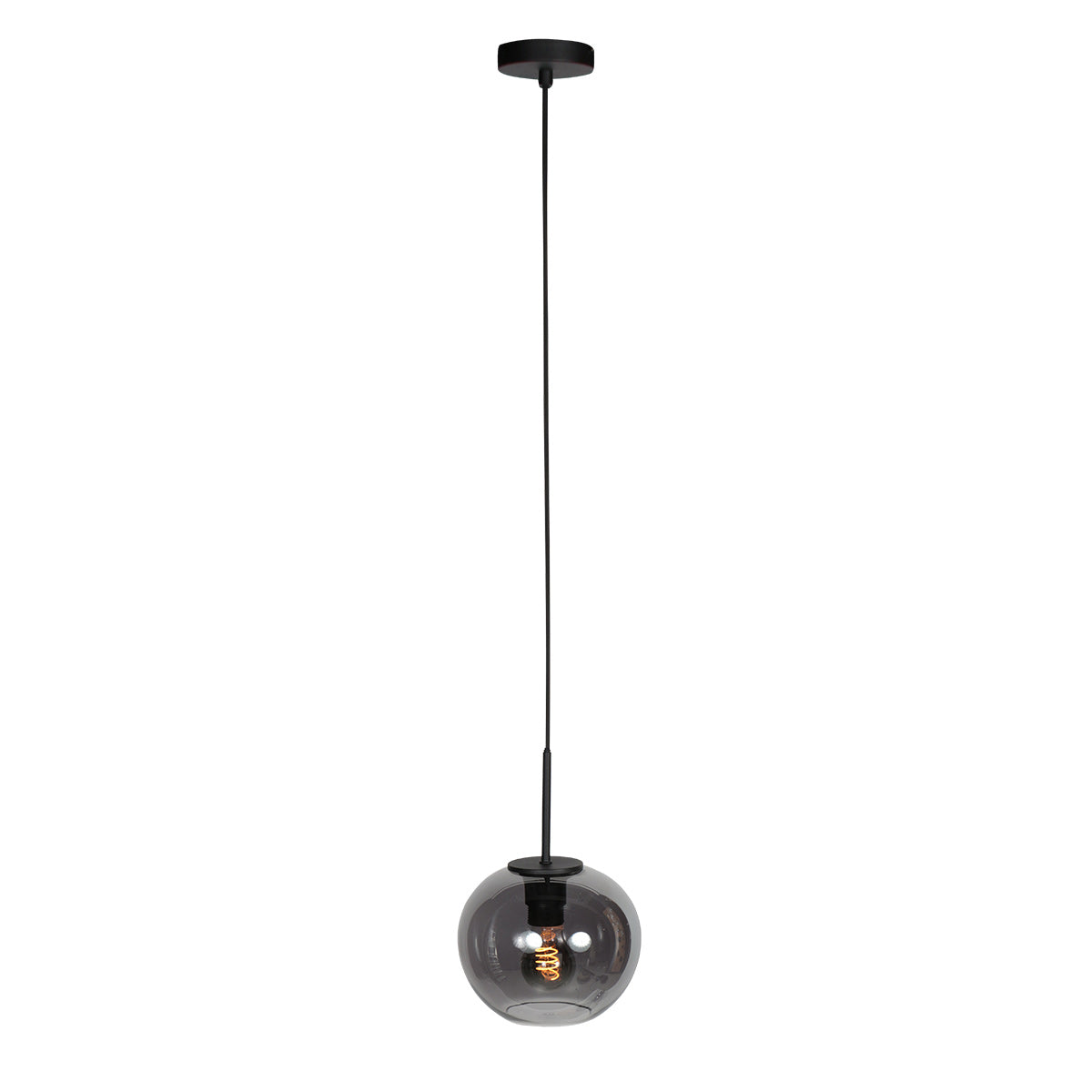 Sferio 4292ZW – Zwarte hanglamp met bolvormig gerookt glas van Ø 20 cm