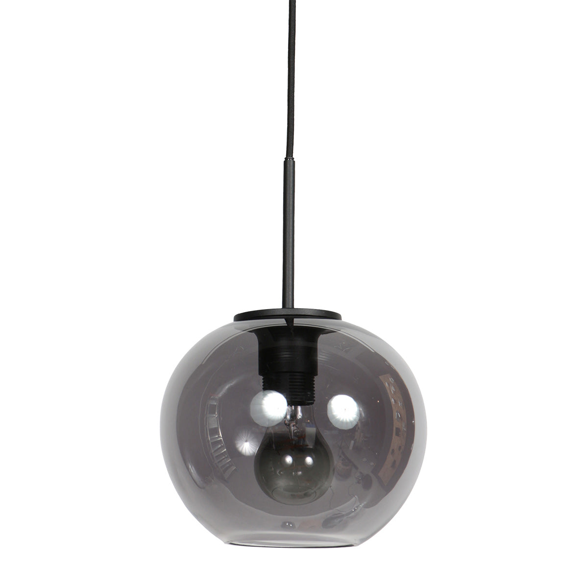 Sferio 4292ZW – Zwarte hanglamp met bolvormig gerookt glas van Ø 20 cm