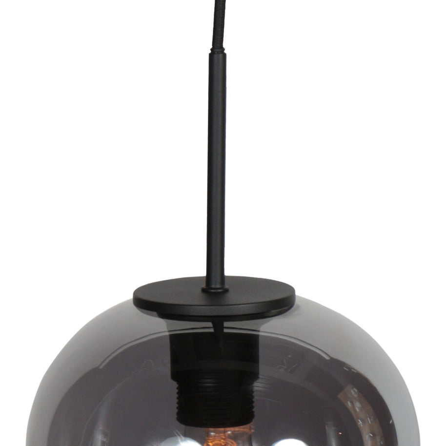 Sferio 4292ZW – Zwarte hanglamp met bolvormig gerookt glas van Ø 20 cm