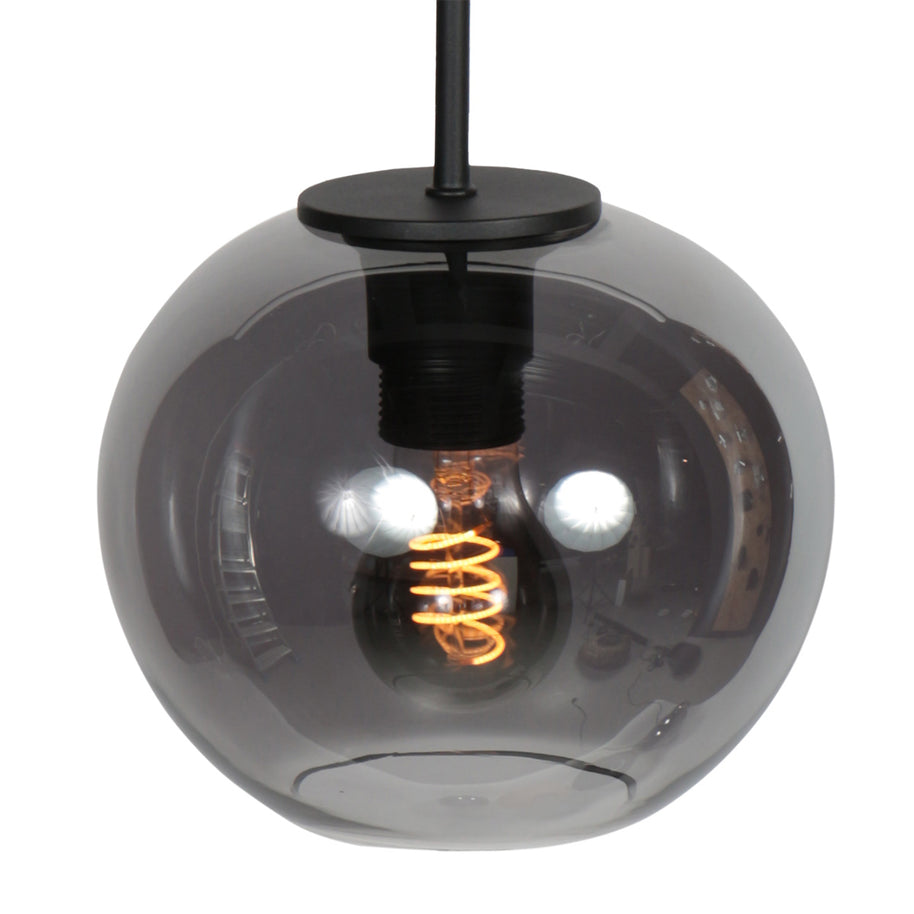 Sferio 4292ZW – Zwarte hanglamp met bolvormig gerookt glas van Ø 20 cm