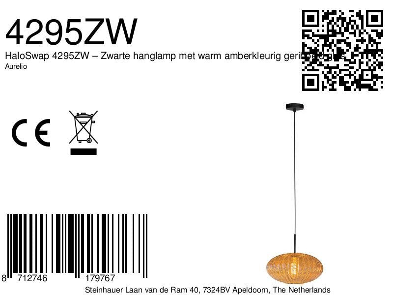 Hanglamp Aurelio 4295ZW – pendel met ufo amber glas