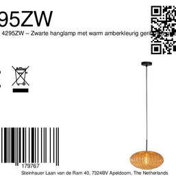 Hanglamp Aurelio 4295ZW – pendel met ufo amber glas
