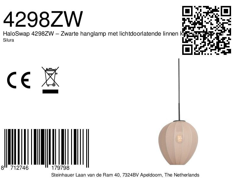 Hanglamp Silura 4298ZW 1-lichts met crème linnen kapje