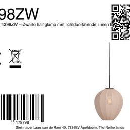 Hanglamp Silura 4298ZW 1-lichts met crème linnen kapje