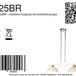 Anthea 4325BR – klassieke hanglamp met amberkleurig glas