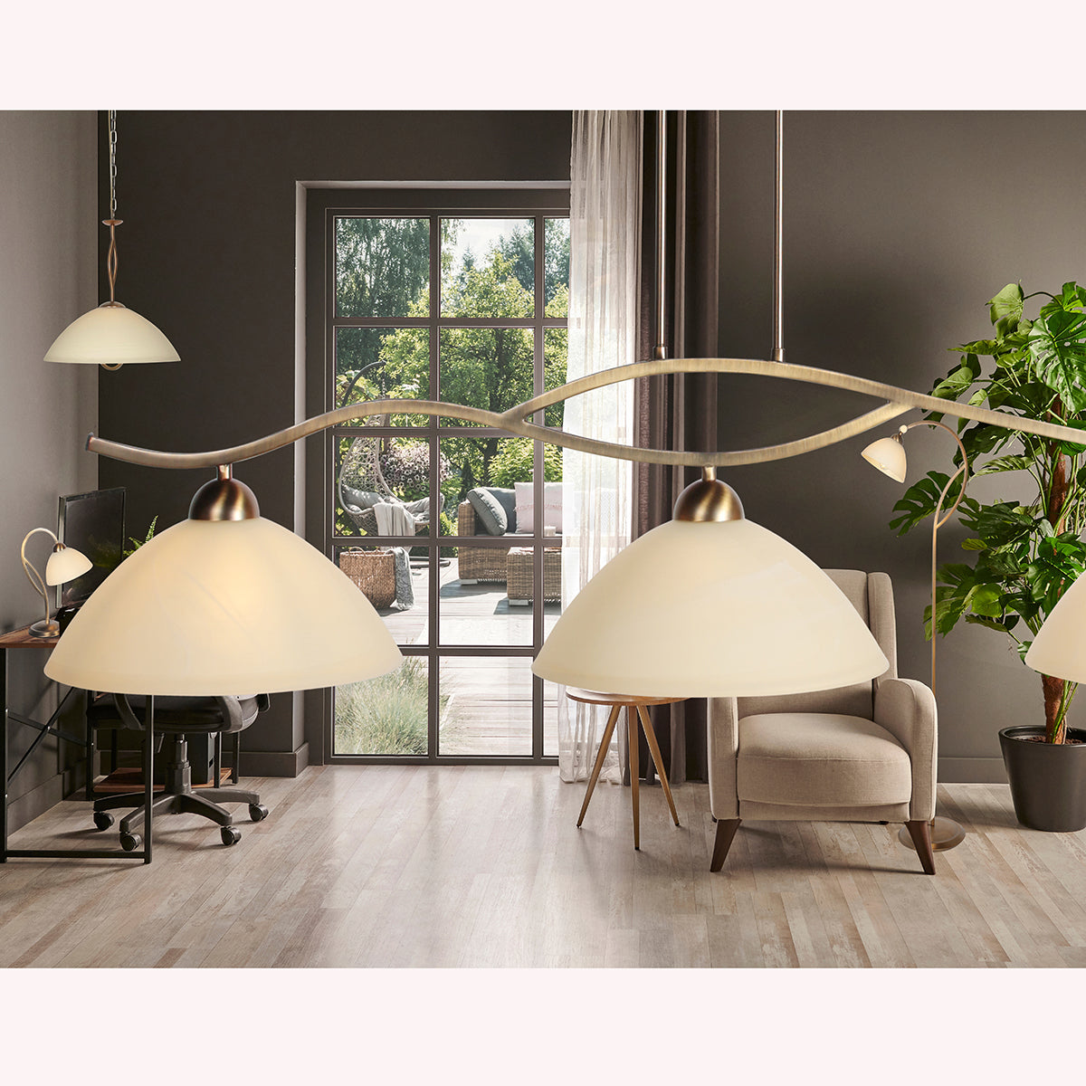 Anthea 4326BR – klassieke hanglamp met drie amberkleurige glazen