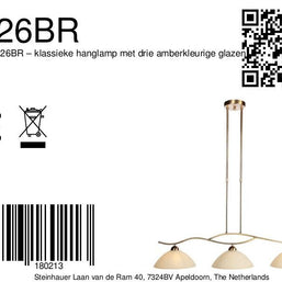 Anthea 4326BR – klassieke hanglamp met drie amberkleurige glazen