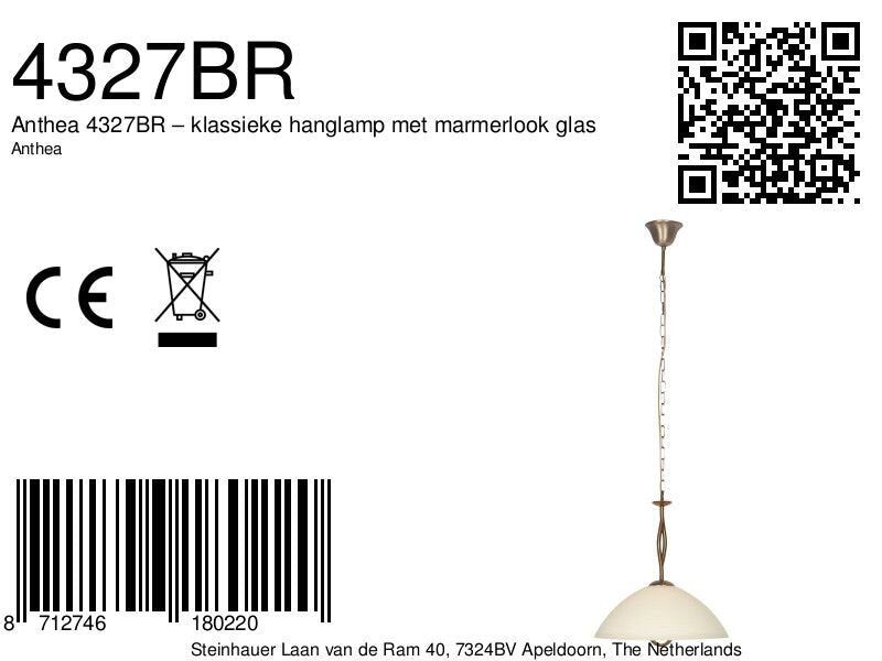 Anthea 4327BR – klassieke hanglamp met marmerlook glas