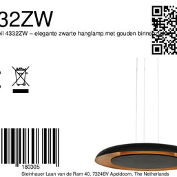 Golden Veil 4332ZW – elegante zwarte hanglamp met gouden binnenzijde