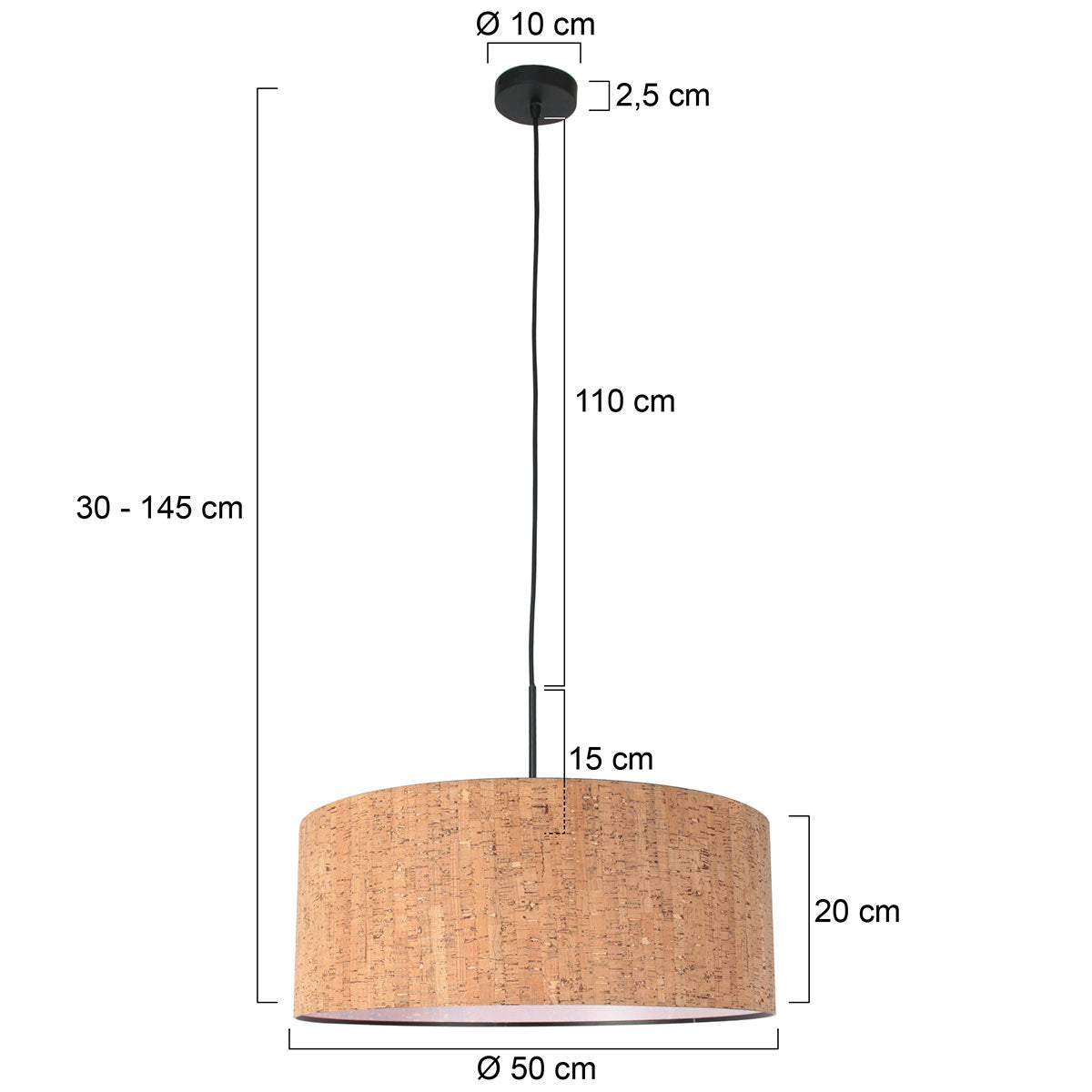 Hanglamp Sparkled Light 4337ZW zwart met beige kap in kurkstructuur