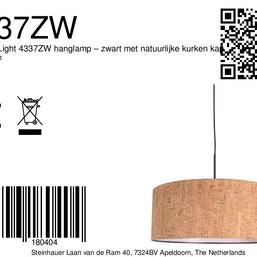 Hanglamp Sparkled Light 4337ZW zwart met beige kap in kurkstructuur