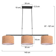 Zwarte 3-lichts hanglamp Stang 4363ZW met beige kappen in kurkstructuur