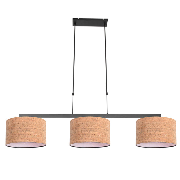 Zwarte 3-lichts hanglamp Stang 4363ZW met beige kappen in kurkstructuur