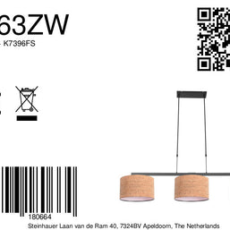Zwarte 3-lichts hanglamp Stang 4363ZW met beige kappen in kurkstructuur