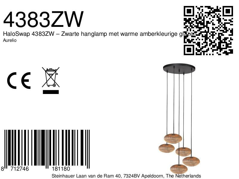 Hanglamp Aurelio 4383ZW – 5-lichts armatuur met ufo-glas