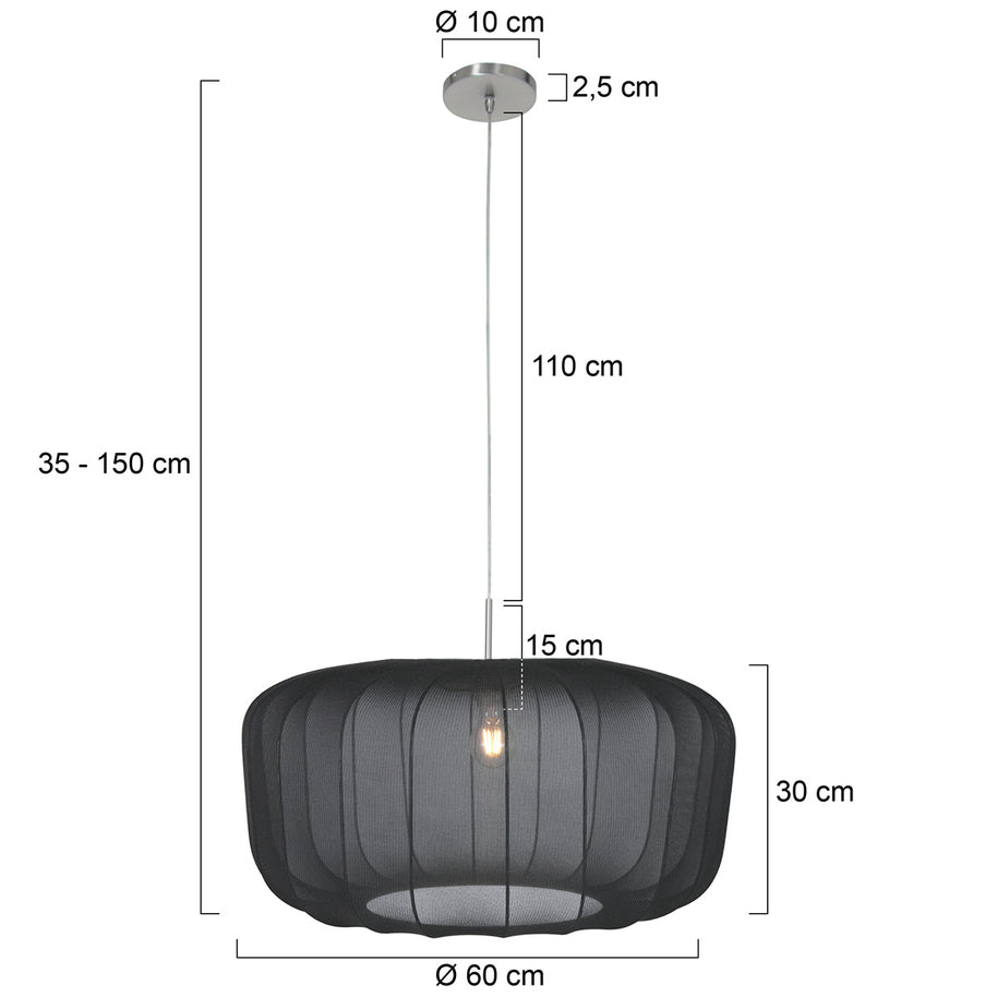 Hanglamp Vela Lino 4473ST staal met zwarte textielkap Ø60 cm